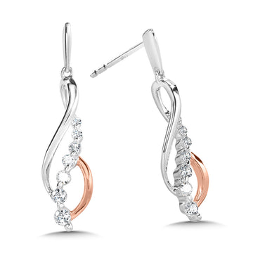 14K White & Rose Gold Love Moments Dangling Earrings